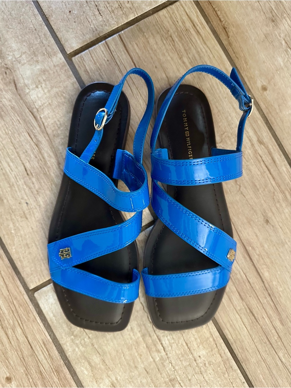 Tommy Hilfiger Bright Blue Patent Strappy Slingback Sandals